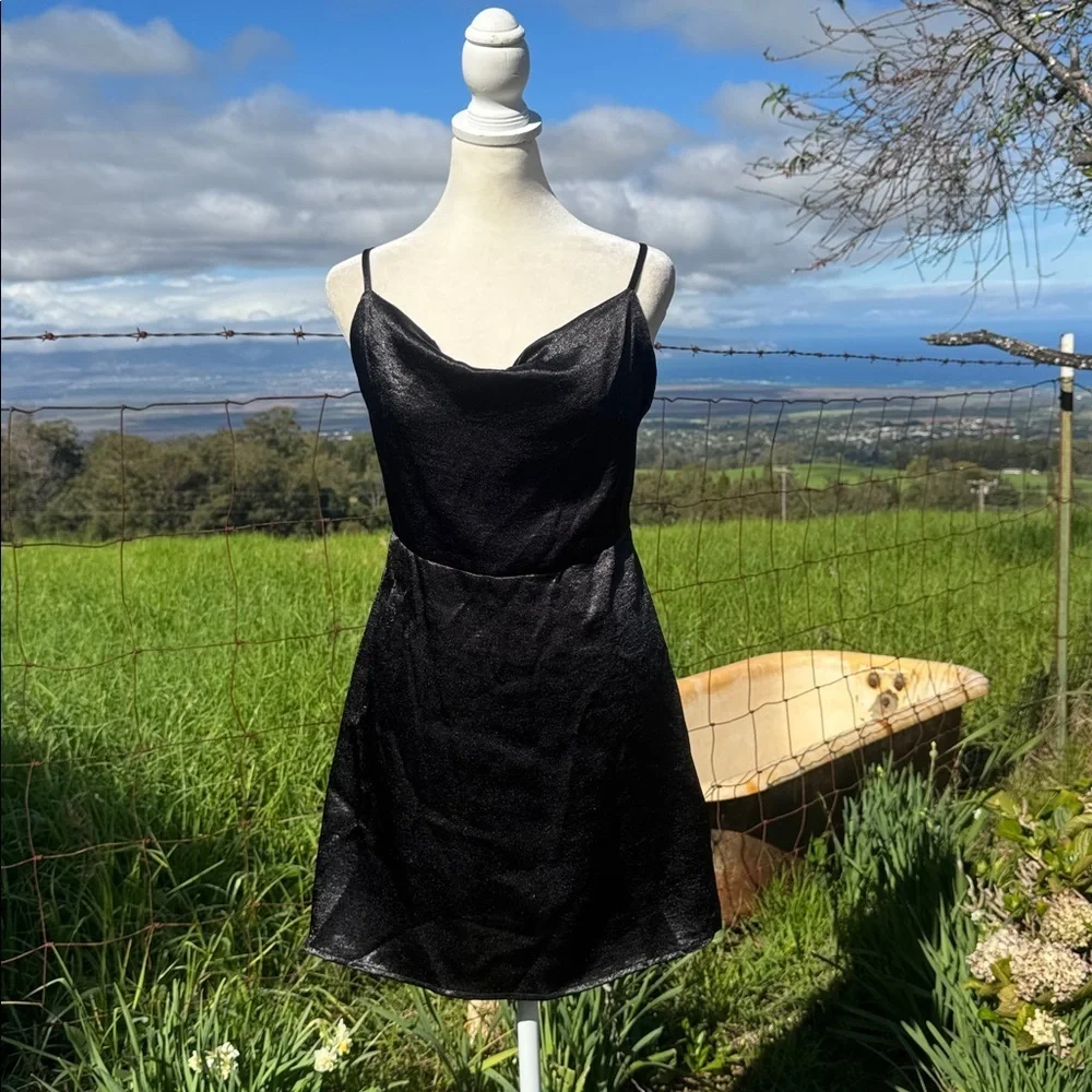 Wild Fable Black Cowl neck Mini Satin Tie Back Slip Dress Y2K M